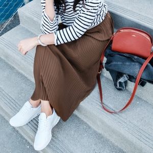 Uniqlo, High Waist, Chiffon Pleated Midi Skirt, Small Brown